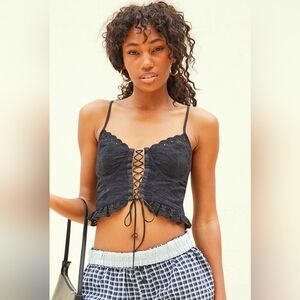 Beverly and Beck Eyelet Corset Top Black Lace Up Crop PacSun XS. NWT